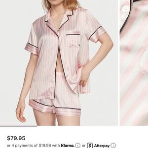 Victoria's Secret Pink and White Satin Striped Pajama Set